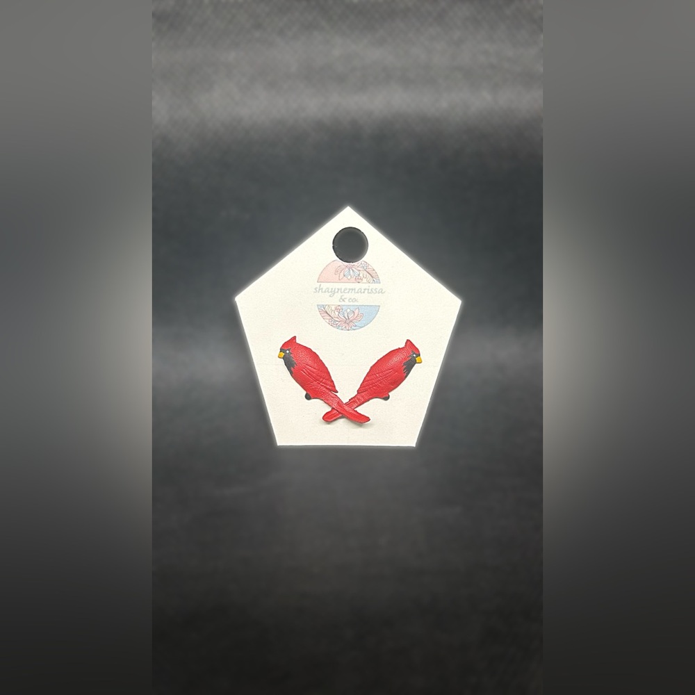 Red Cardinal Bird Leather Stud Earrings — Renewed